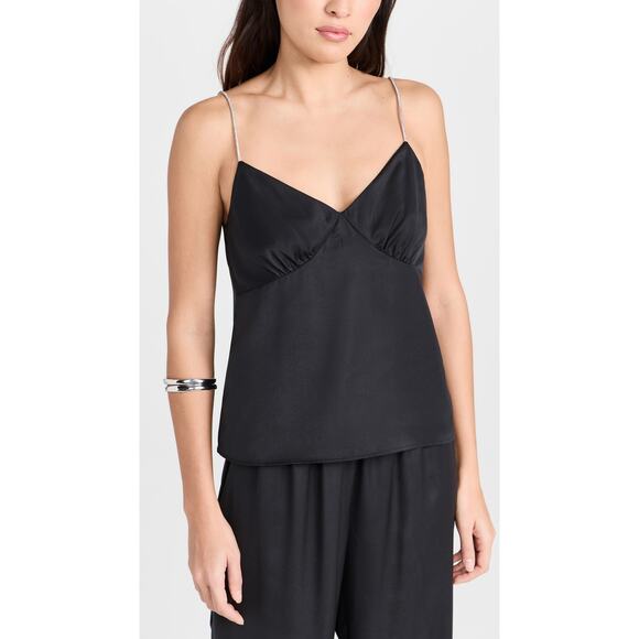 Solid & Striped 'The Rosetta' Black V Neck Crystal Embellished Straps Top Size L - Picture 1 of 4